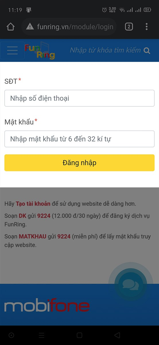 Truy cập vào trang FunRing rồi đăng nhập