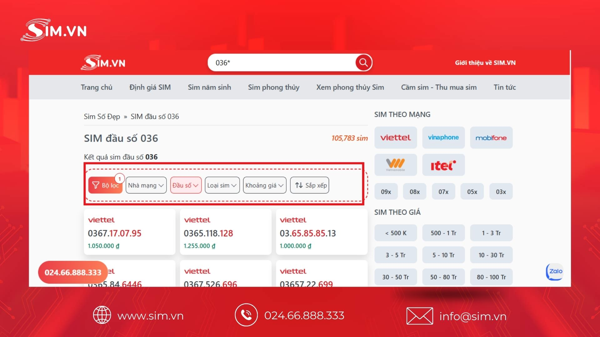 Hướng dẫn chọn Sim đầu số 036 tại SIM.vn Hướng dẫn chọn Sim đầu số 036 tại SIM.vn
