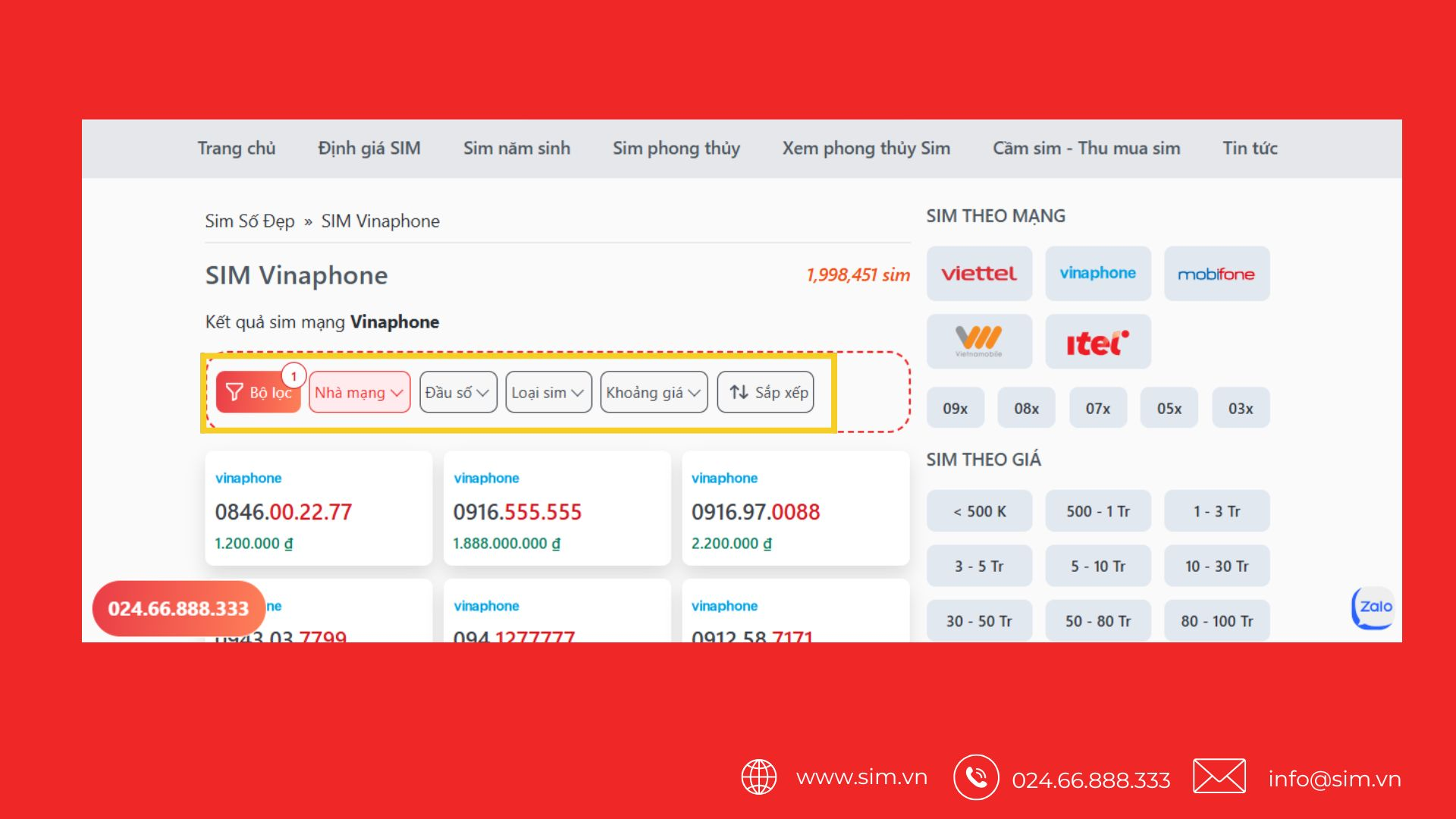 Hướng dẫn chọn Sim Vinaphone trên công cụ ABSim Hướng dẫn chọn Sim Vinaphone trên công cụ ABSim