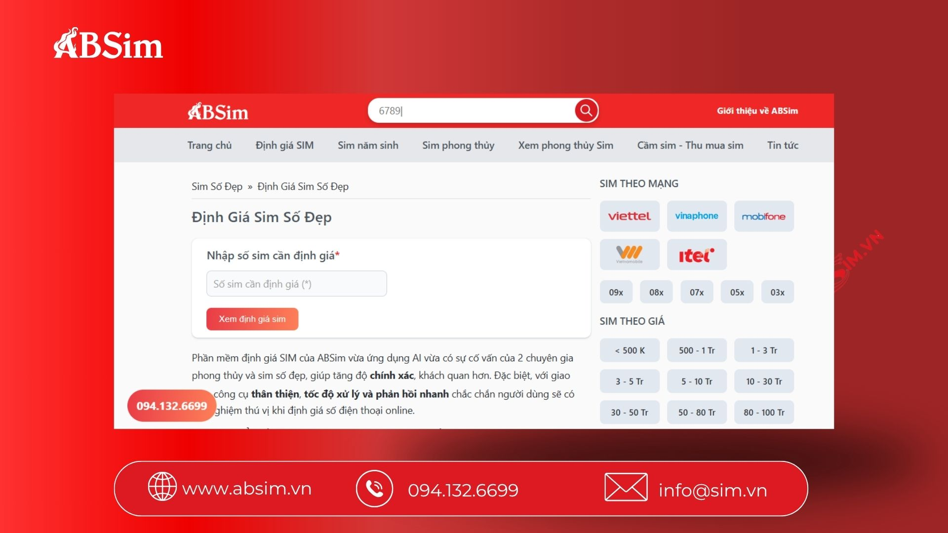 Công cụ định giá Sim số đẹp ABSim Công cụ định giá Sim số đẹp ABSim