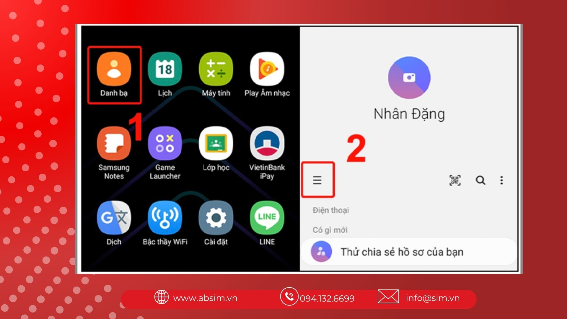 Chọn danh bạ trên máy Samsung 