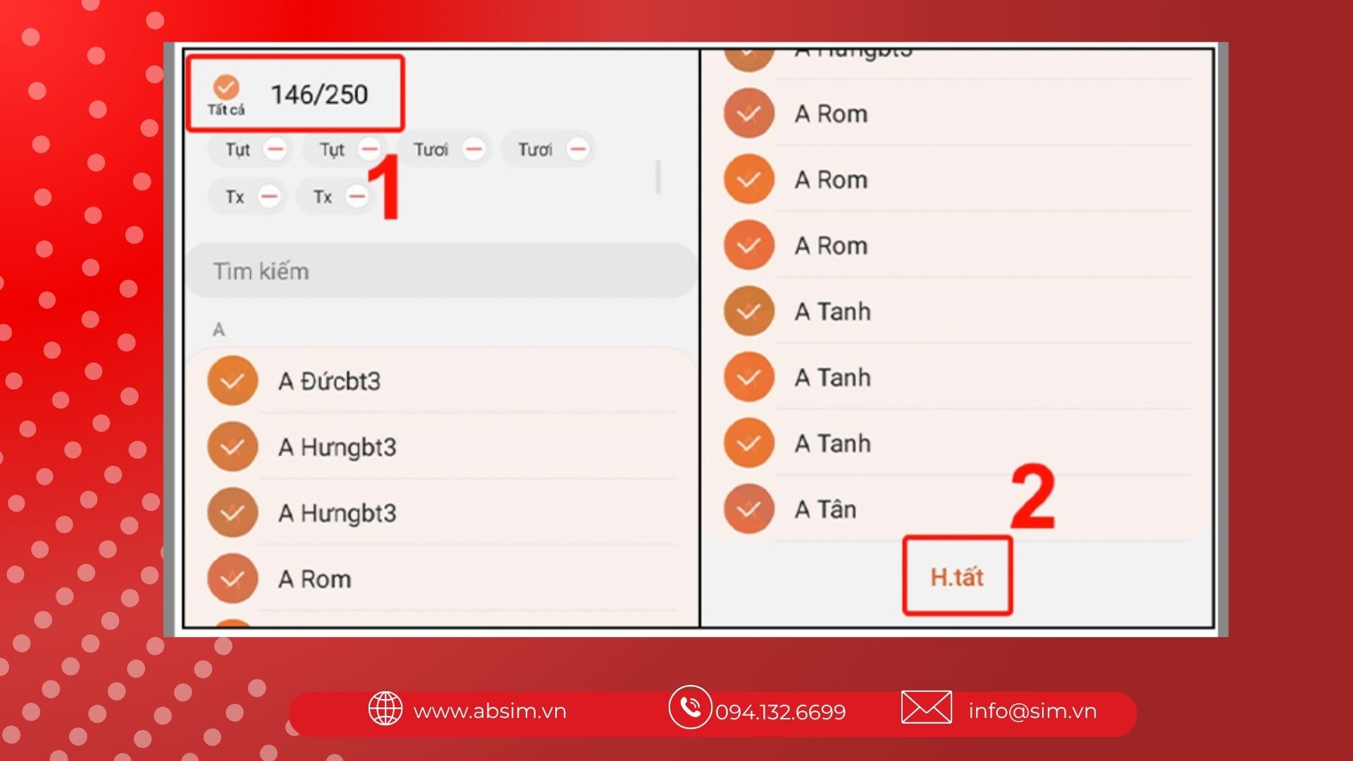 Chọn tất cả liên hệ muốn xuất 