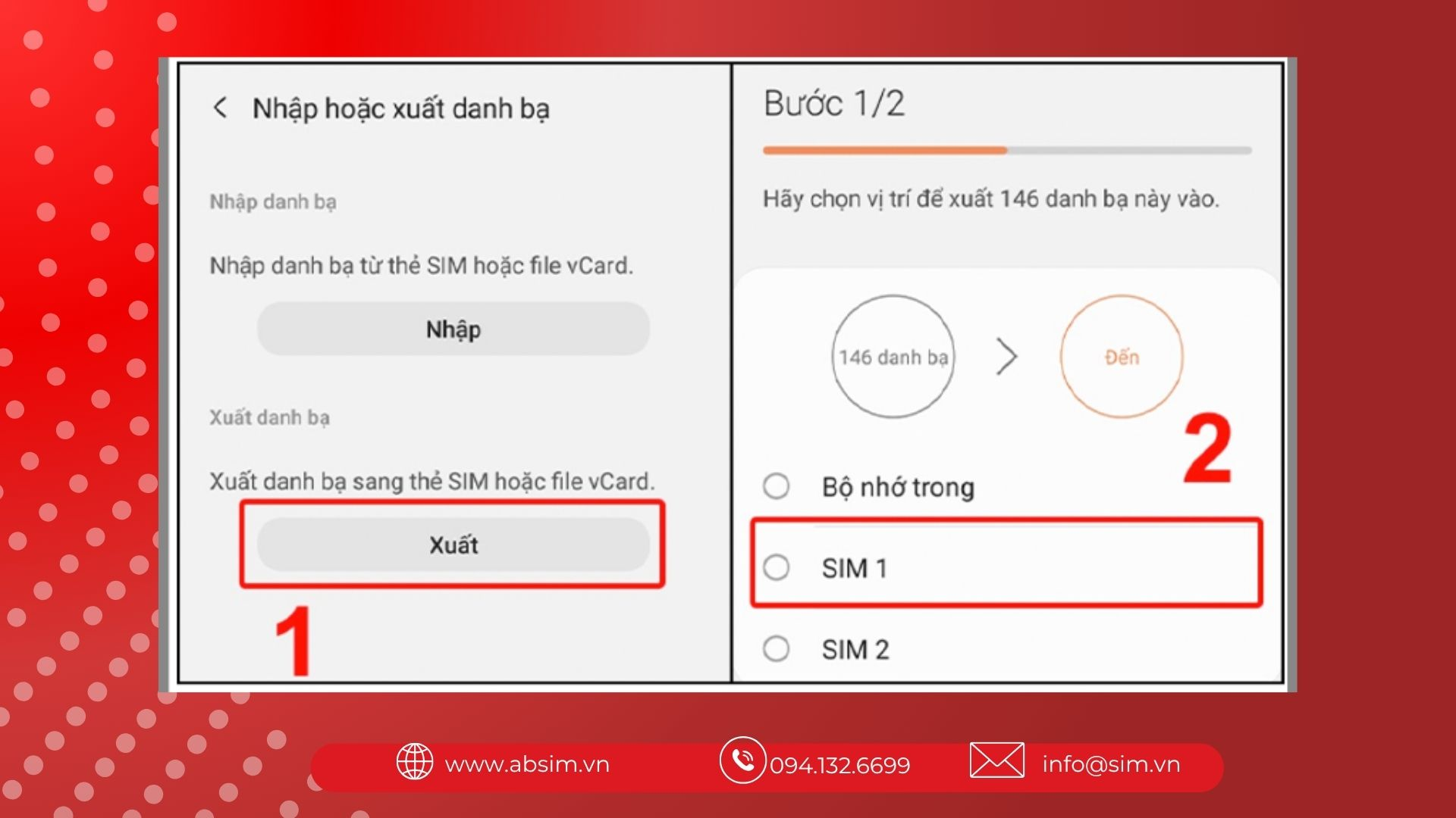 Chọn mục sim muốn xuất sang 