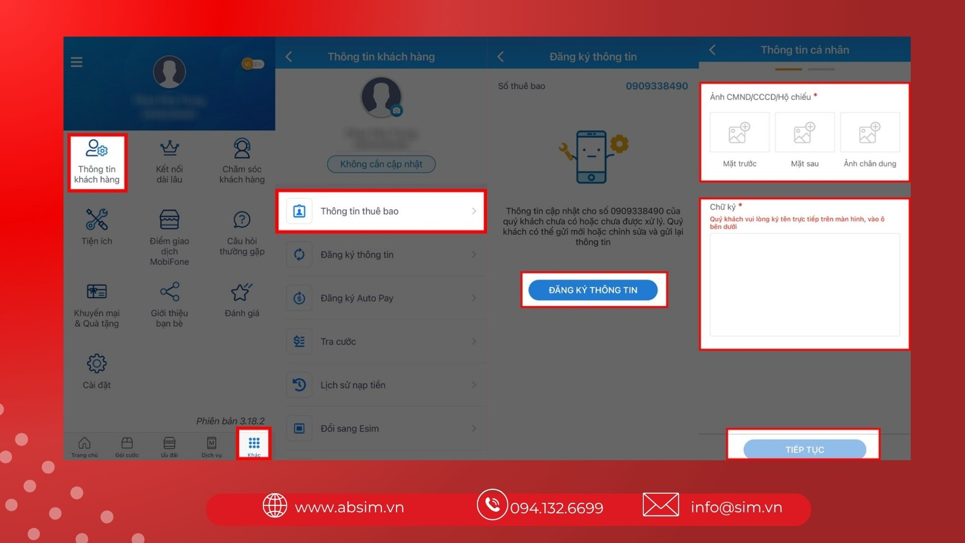 Đăng ký sim chính chủ Mobifone trên app 