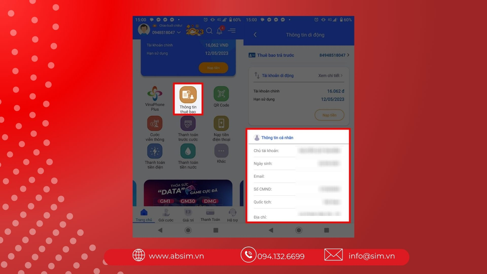 Đăng ký sim chính chủ tại app My VNPT 
