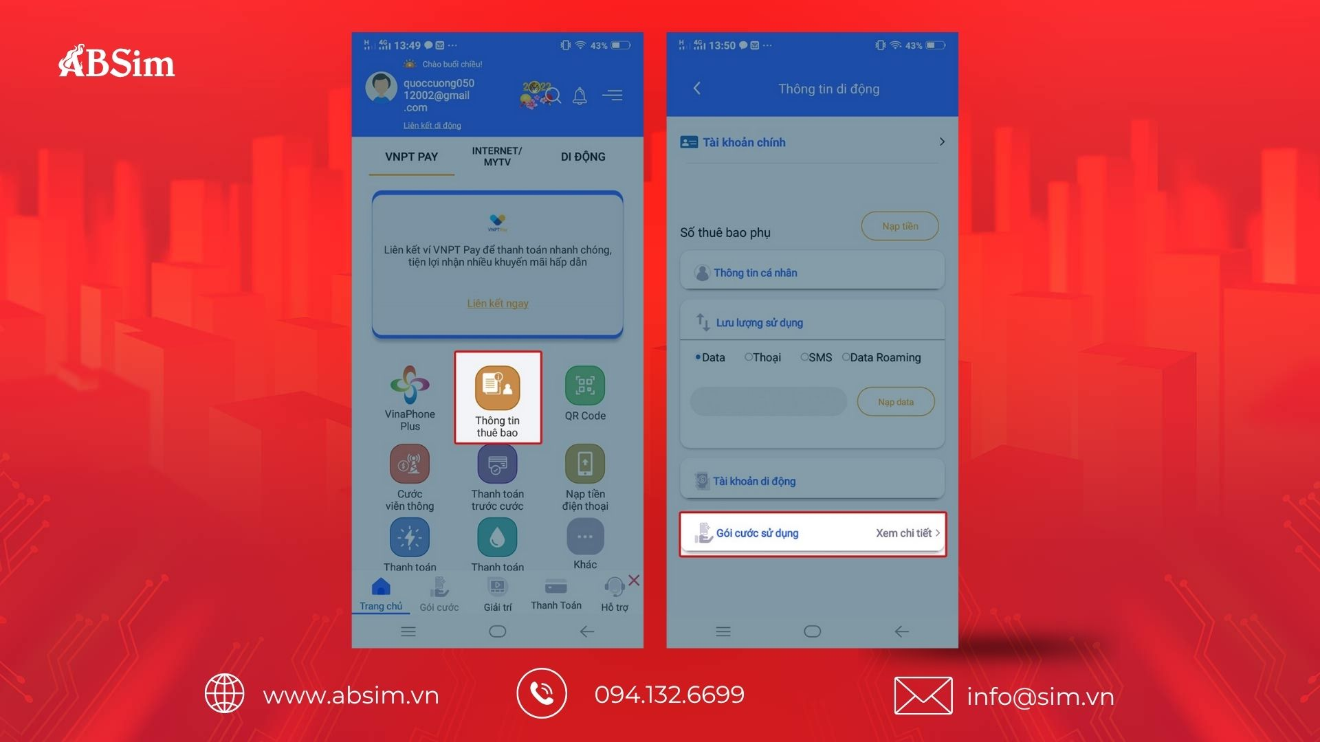 Kiểm tra dung lượng trên app My Vinaphone 