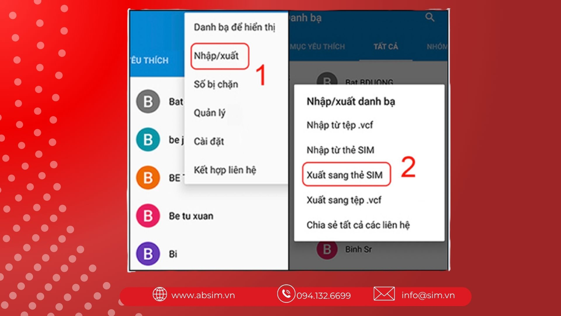 Nhập và xuất danh bạ sang sim 