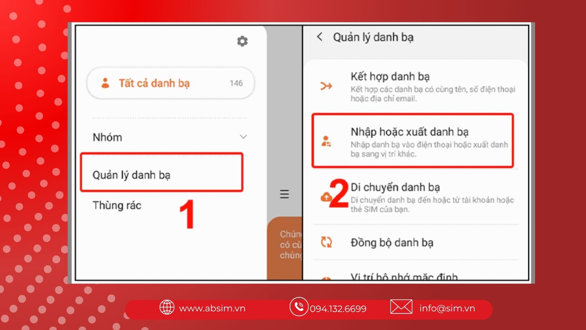 Vào mục quản lý danh bạ 