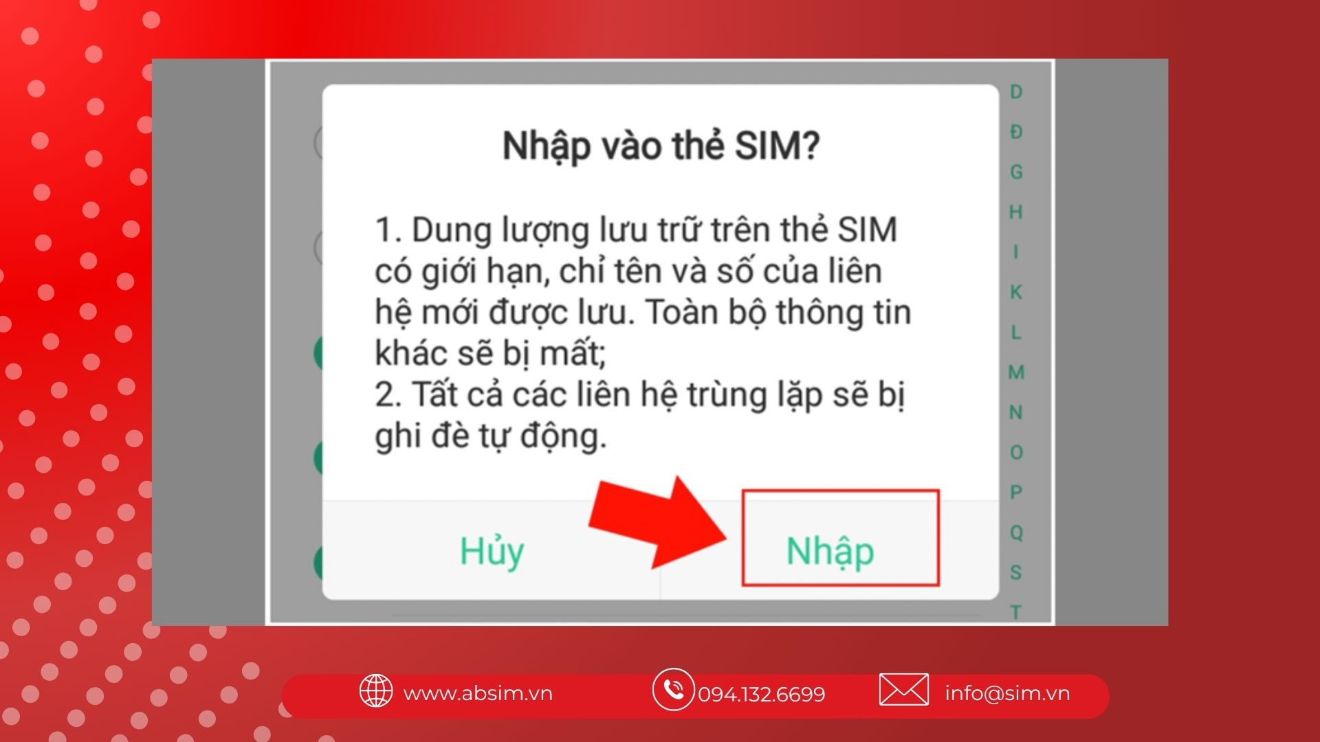 Xác nhận chuyển danh bạ trong sim 